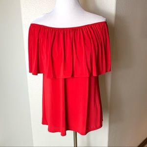 Slinky Brand Red Ruffle Off Shoulder Blouse Size Medium